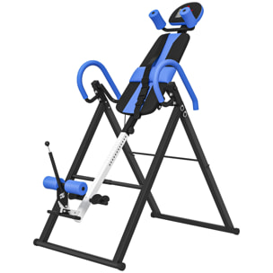 Table d'inversion de musculation pliable ceinture de sécurité réglable angle inversé ajustable 3 niveaux acier bleu noir
