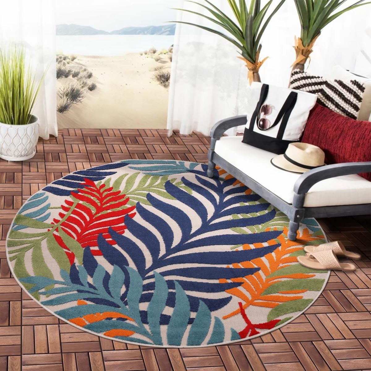 Tapis extérieur tissé kilim rond SULU