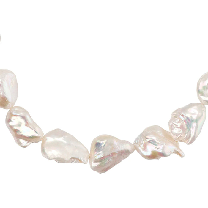 PERLAVIVA - Collana Girocollo in Argento 925 placcato Oro Rosa 18Kt con Perle Barocche Bianche d'Acqua Dolce Ø 15/16 mm