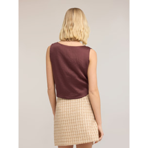 Motivi - Top in voile con nodo e frange - Marrone