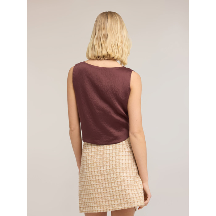 Motivi - Top in voile con nodo e frange - Marrone