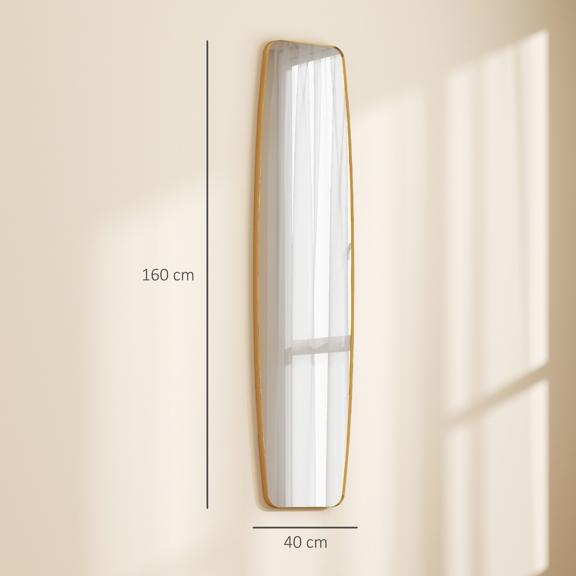 Grand miroir mural ovale design pleine longueur L.40 x H.160 cm cadre métal doré
