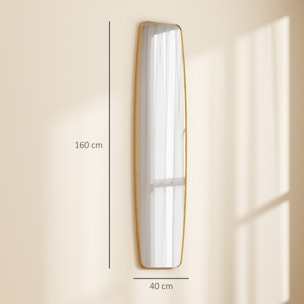 Grand miroir mural ovale design pleine longueur L.40 x H.160 cm cadre métal doré