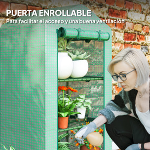 Invernadero de Jardín de 3 Niveles, Invernadero de Exterior con 3 Estantes, Puerta Enrollable, Marco de Metal, Cubierta de PE, Anti-UV, Impermeable, para Terraza, Patio, 69x49x125 cm, Verde
