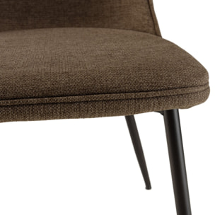 TOM - Lot de 2 chaises tissu marron dossier droit pieds acier noir