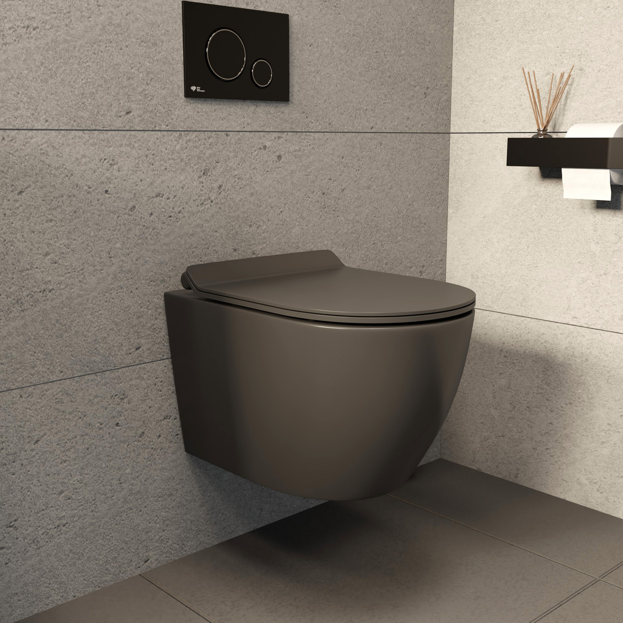 PixL WC suspendu en céramique sans bride Tornado Quiet et fixations invisibles + abattant frein de chute, gris (CEPX010RTORPGRM)