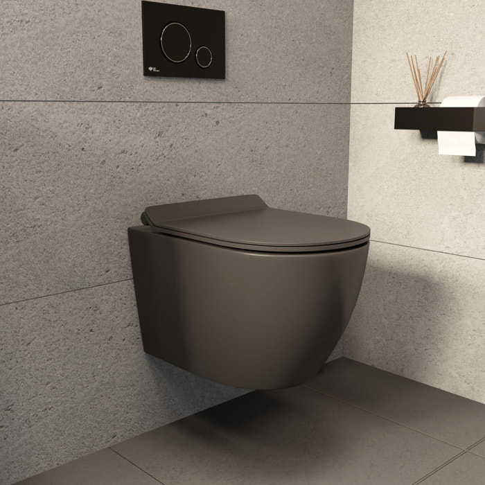 PixL WC suspendu en céramique sans bride Tornado Quiet et fixations invisibles + abattant frein de chute, gris (CEPX010RTORPGRM)