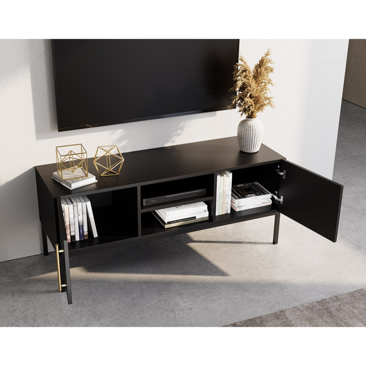Felicia - meuble tv - noir - 2 portes et 2 niches - 120 cm - Noir
