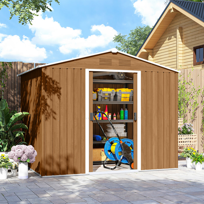 Abri de jardin tôle acier galvanisé effet bois 3,6 m² 2 portes coulissantes