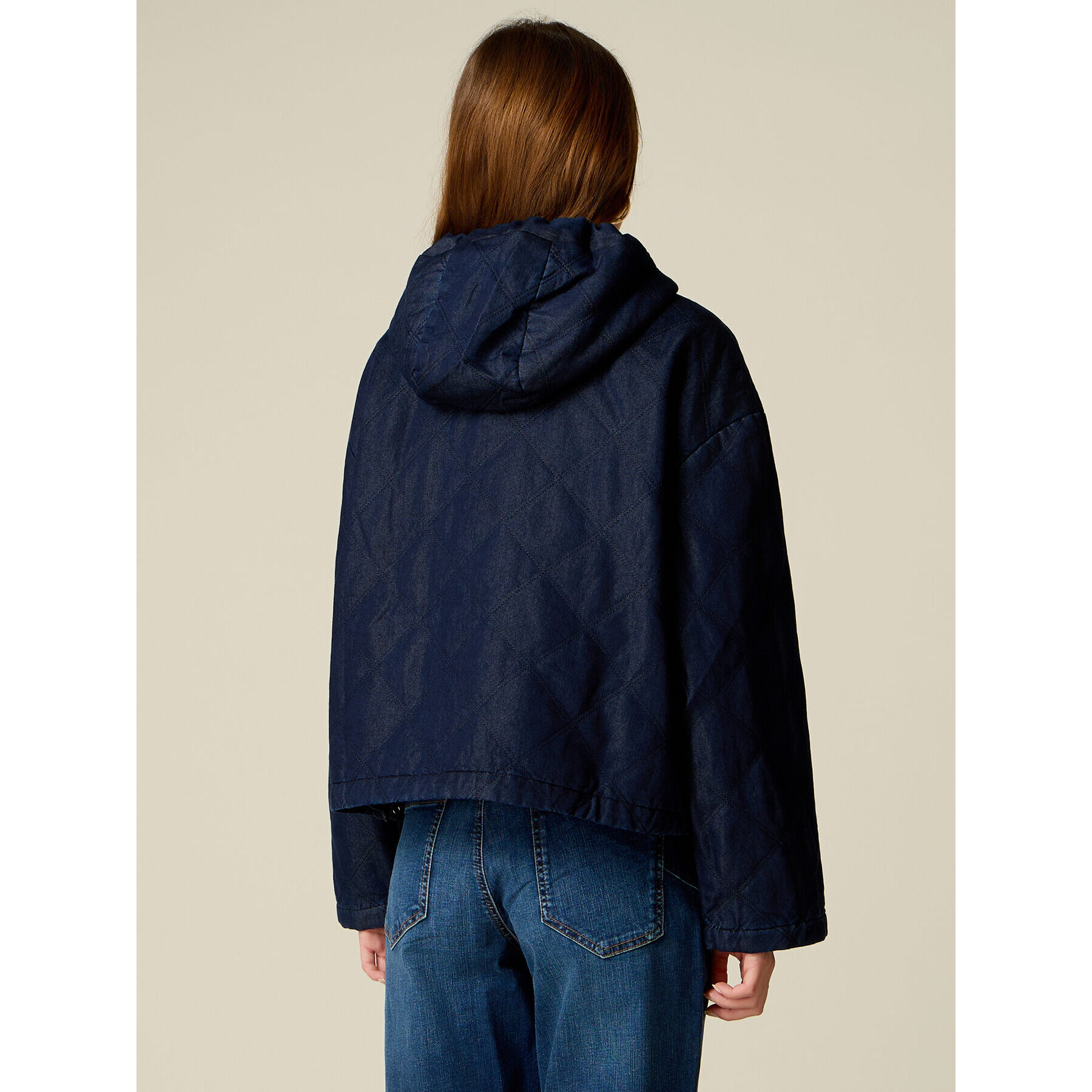 Oltre - Giubbotto in denim trapuntato con cappuccio - Blu