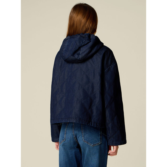 Oltre - Giubbotto in denim trapuntato con cappuccio - Blu