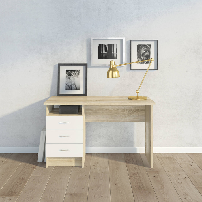 Scrivania Andre, Scrittoio multiuso, Tavolo per ufficio porta PC, Piano di lavoro, 120x48 h72 cm, Quercia e Bianco