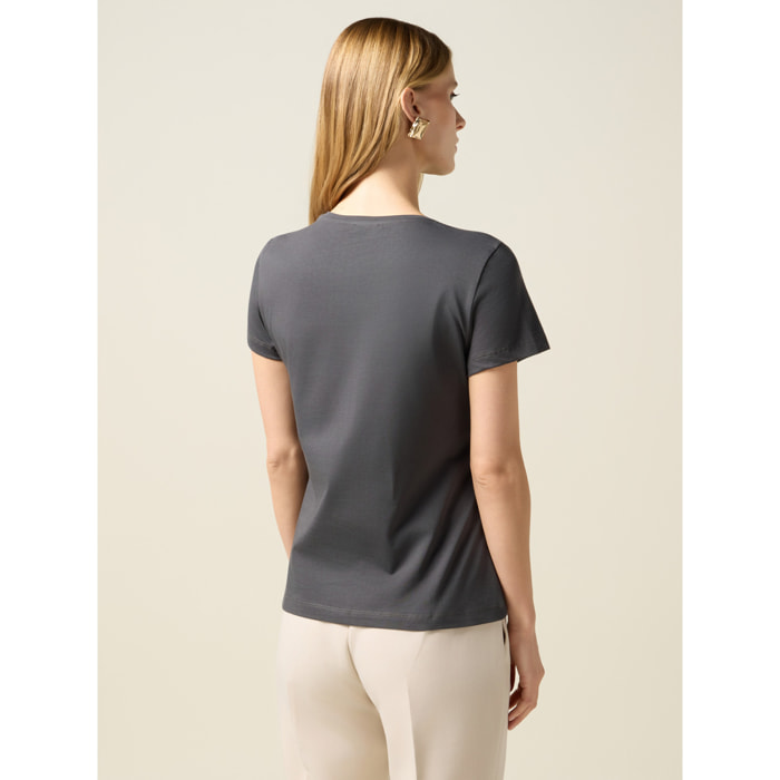 Oltre - T-shirt con charms gioiello - Grigio