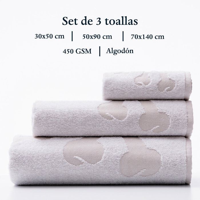 Set de toallas de baño calavera (tocador 30x50cm + manos 50x90cm + baño 70x140cm) 100%algodón blanco scalpers home