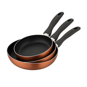 set de 3 sartenes ø16ø20ø24cm de aluminio prensado en bronce metalizado