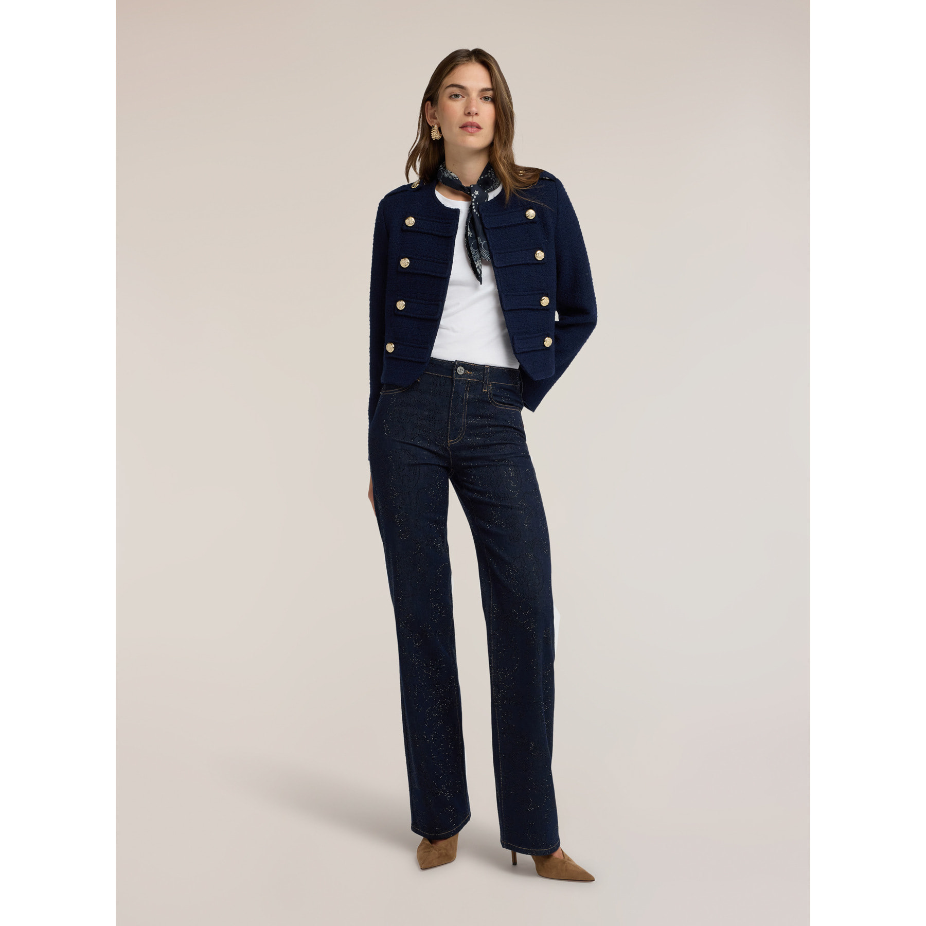 Motivi - Jeans palazzo con strass all over - Blu