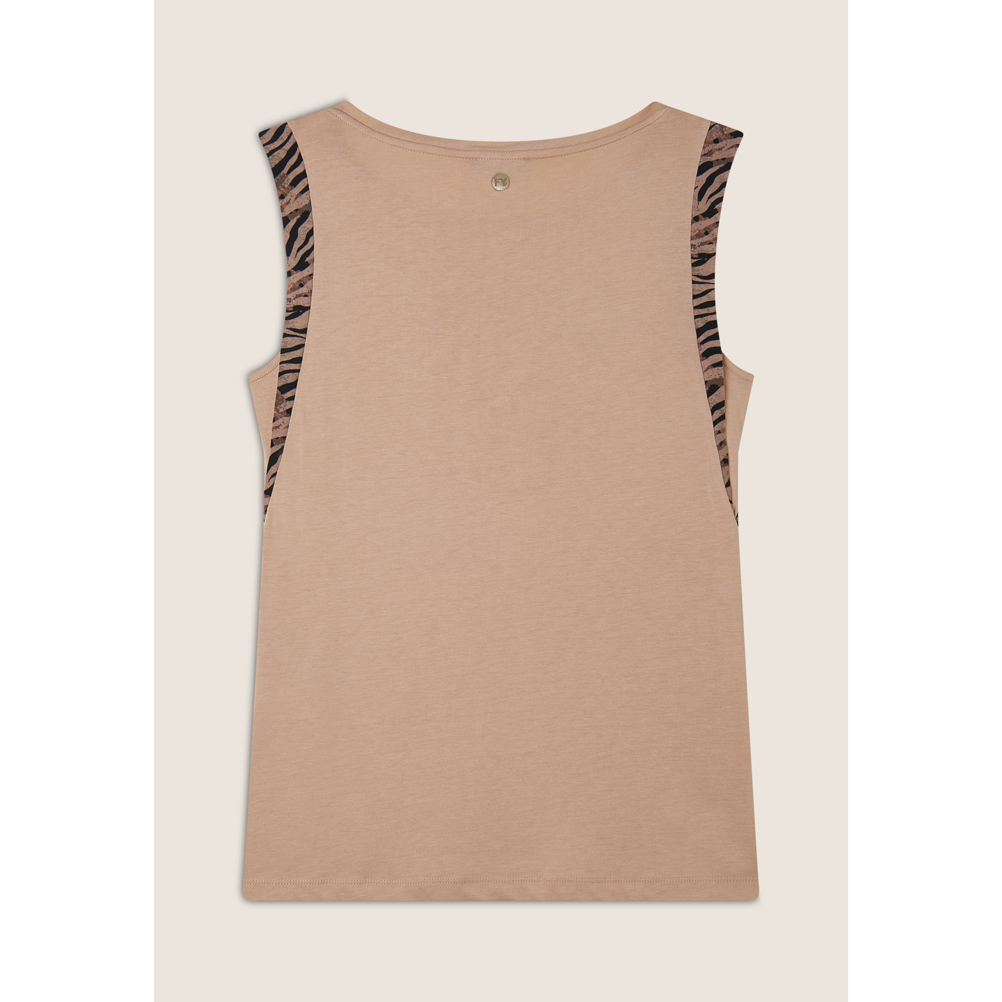 T-shirt senza maniche con dettagli dorati e animalier