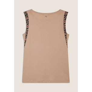 T-shirt senza maniche con dettagli dorati e animalier