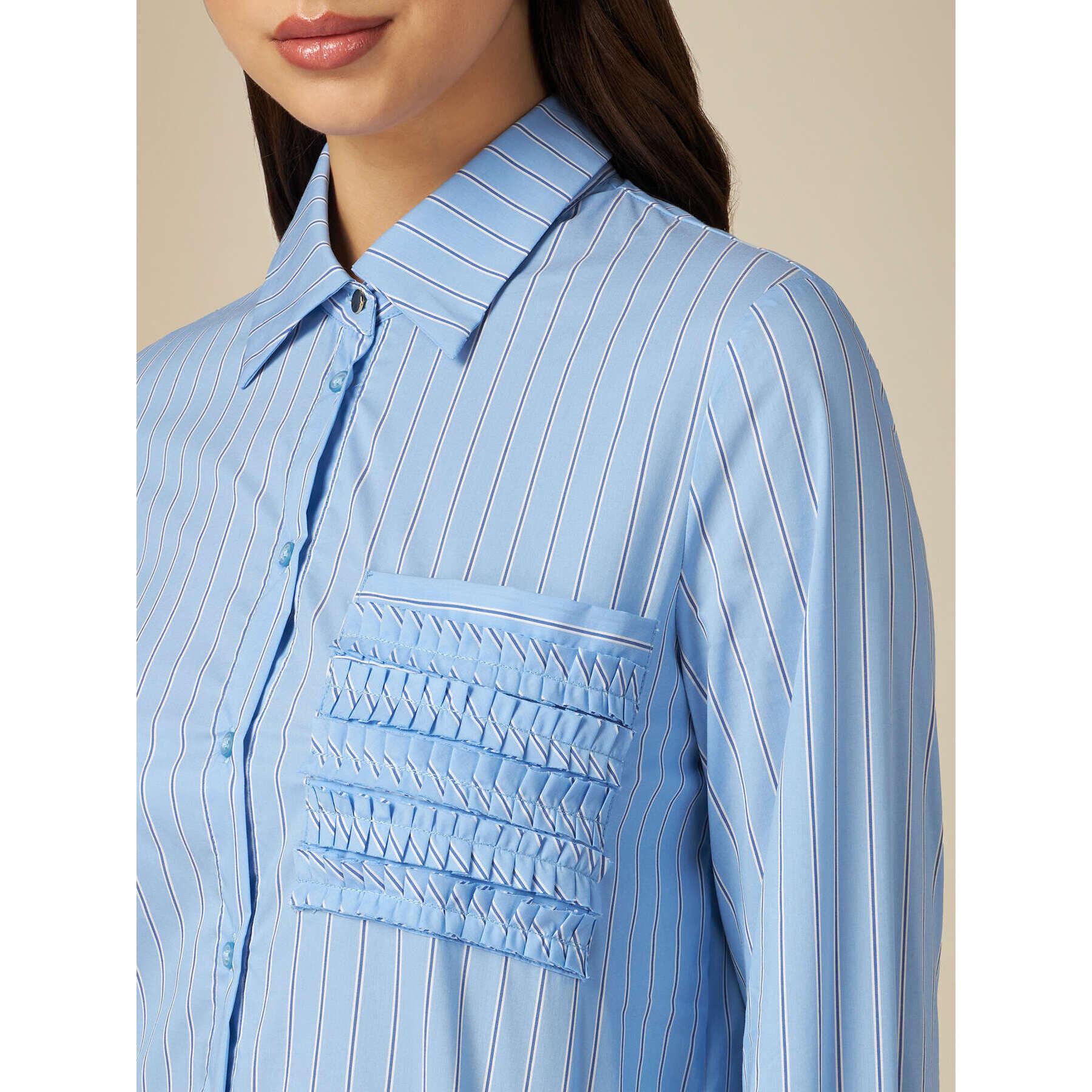 Oltre - Camisa de rayas con pequeño bolsillo plisado - Light - blue