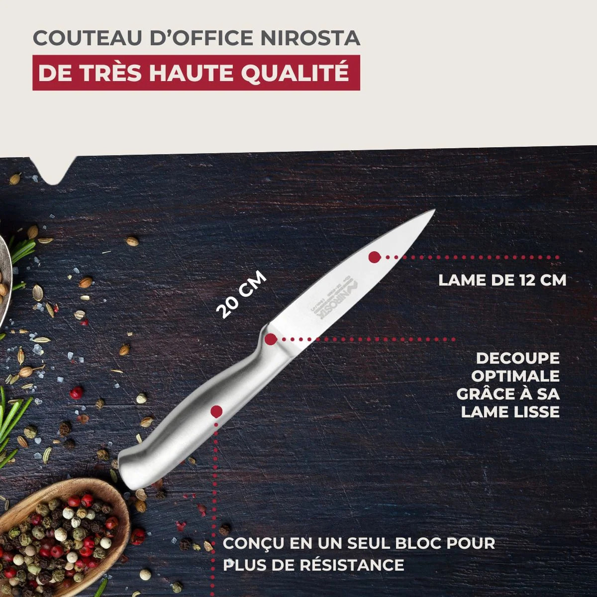 Ensemble de 2 Couteaux d'office en inox 20 cm en tout Nirosta Star
