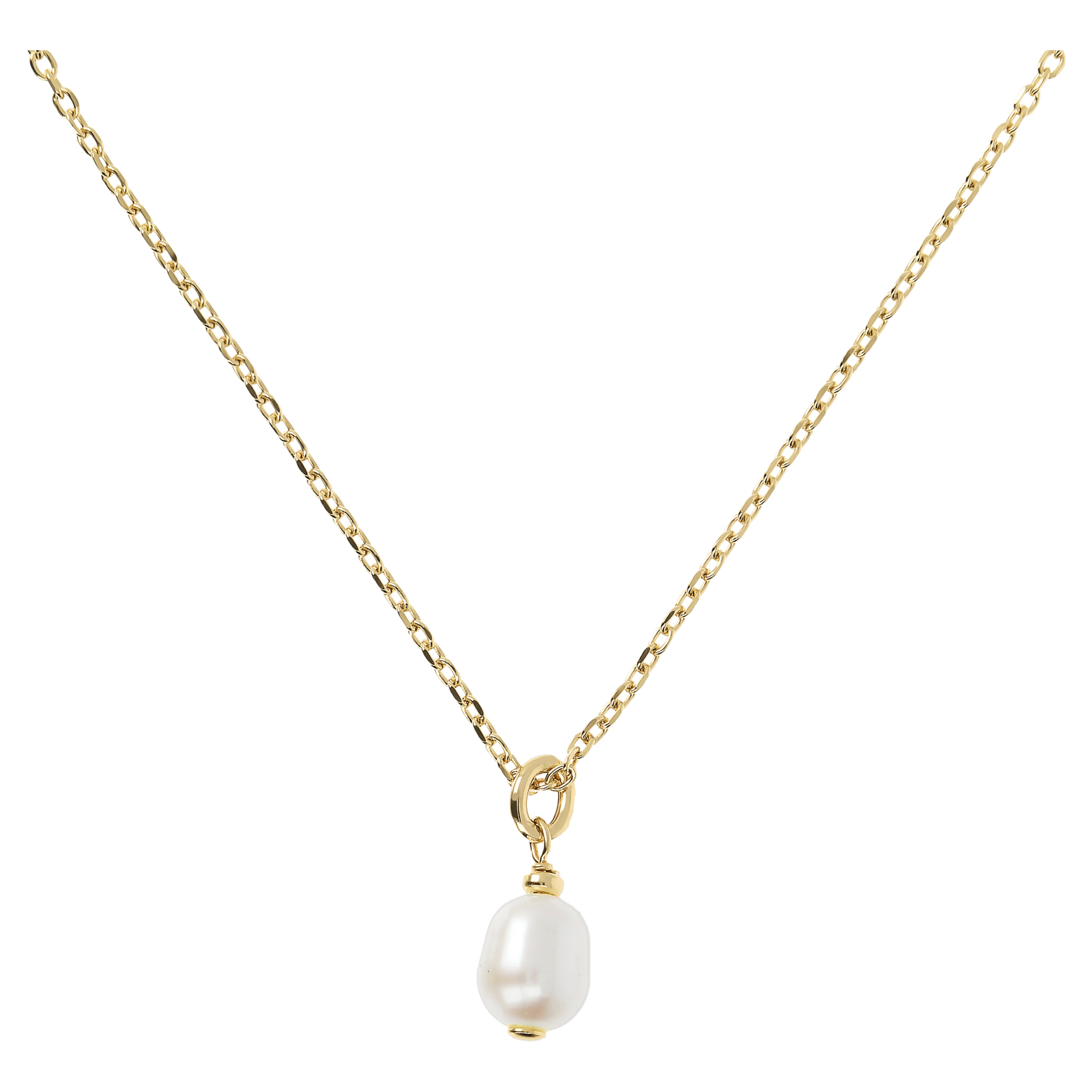 PERLAVIVA - Collana in Argento 925 placcato Oro Giallo 18Kt con Perla Ovale Bianca d'Acqua Dolce 8x10mm