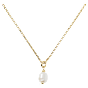 PERLAVIVA - Collana in Argento 925 placcato Oro Giallo 18Kt con Perla Ovale Bianca d'Acqua Dolce 8x10mm