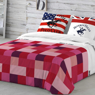 Beverly Hills Polo Club - Funda Nórdica Estampada - Cierre Botones - 100% Algodón - Atlanta Rojo