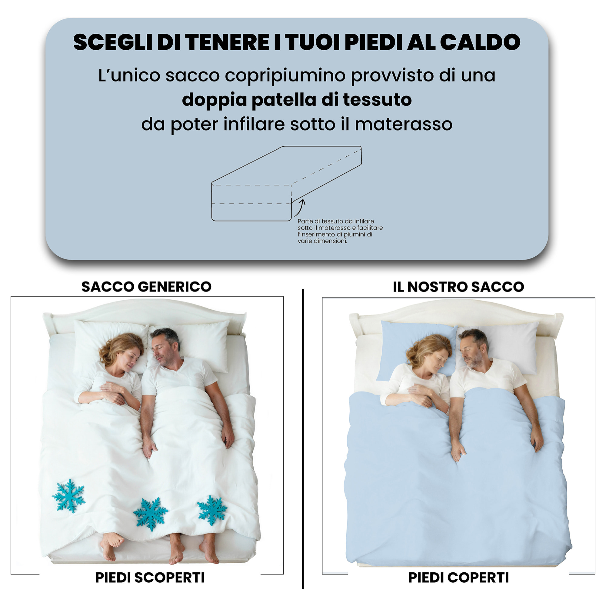 PARURE COPRIPIUMINO NATURAL COLOR, 100% Cotone, Made in Italy - AZZURRO/GRIGIO CHIARO