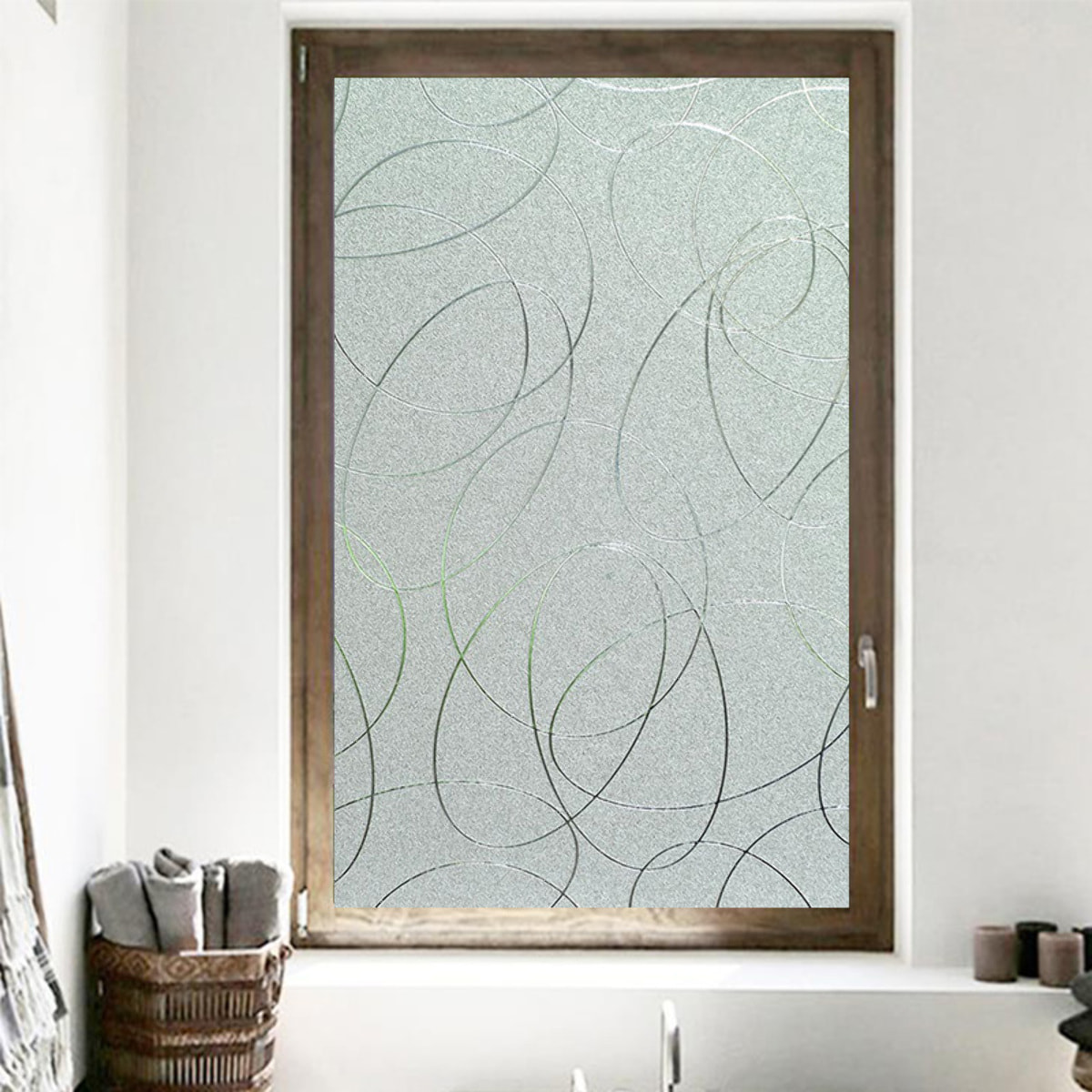 Rouleau occultant vitrostatique lignes design pour fenêtre au mètre - Film Anti Regard Electrostatique Occultant Vitre Anti UV