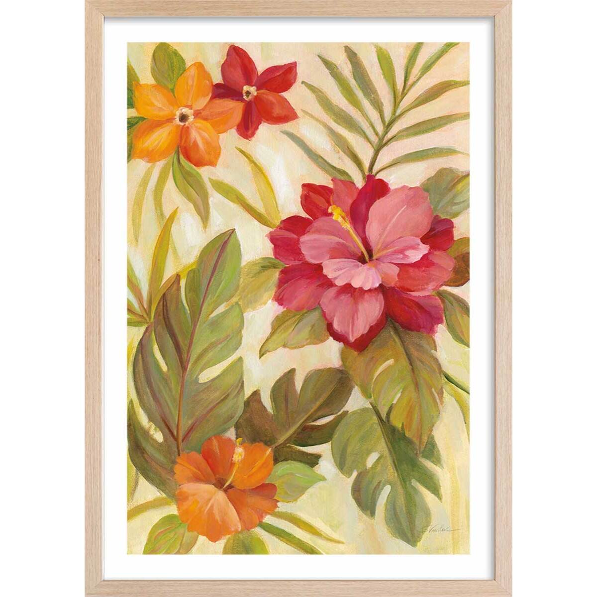 Poster Fleurs corail Affiche + cadre en bois - Chêne