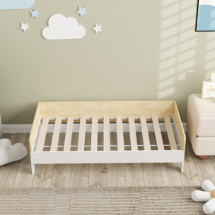 Lit pour enfant 3-8 ans style nordique - sommier à lattes inclus - blanc effet bois clair