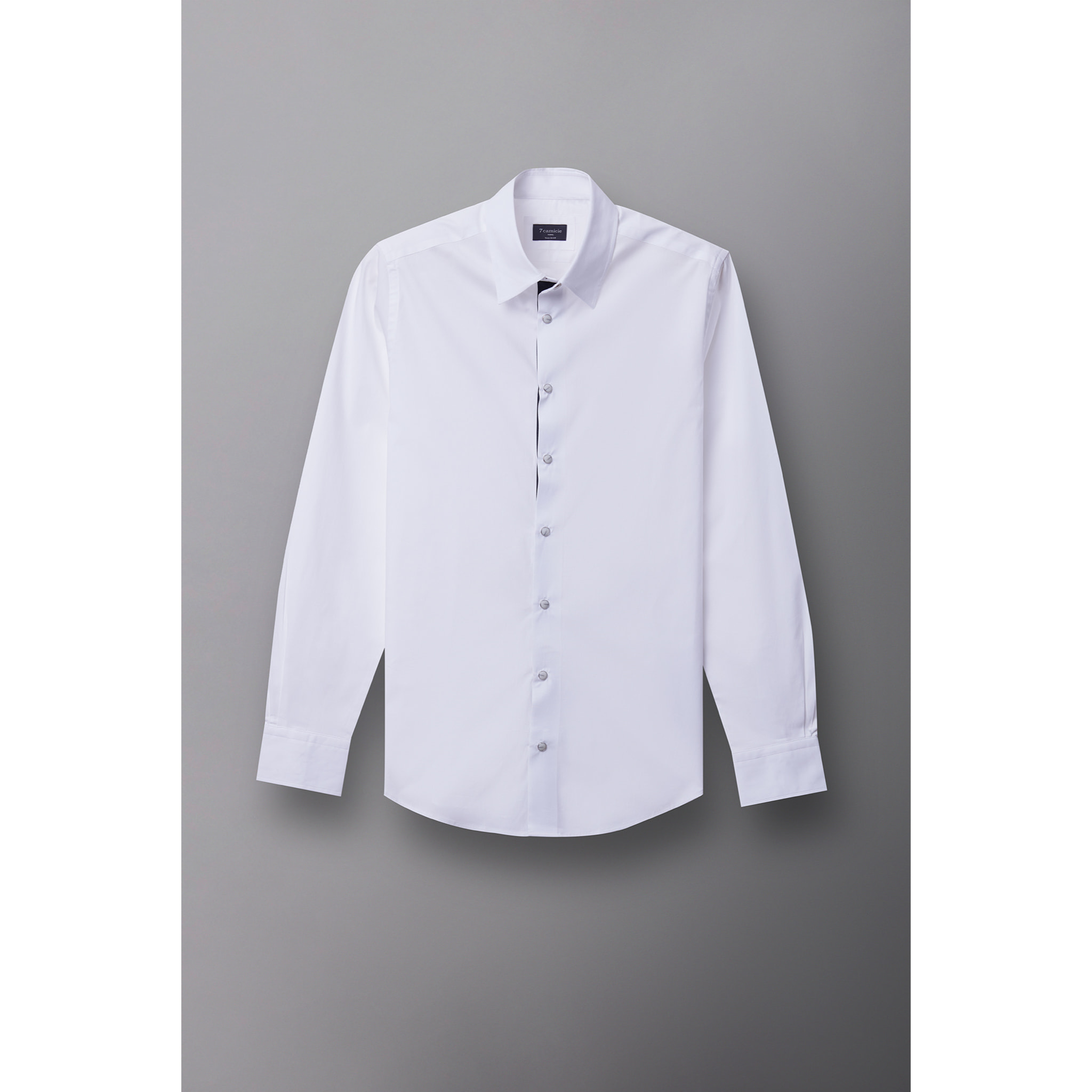 Camicia Uomo 1 Bottone Button Down Slim Popeline Stretch Unito Bianco
