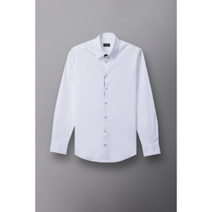 Camicia Uomo 1 Bottone Button Down Slim Popeline Stretch Unito Bianco