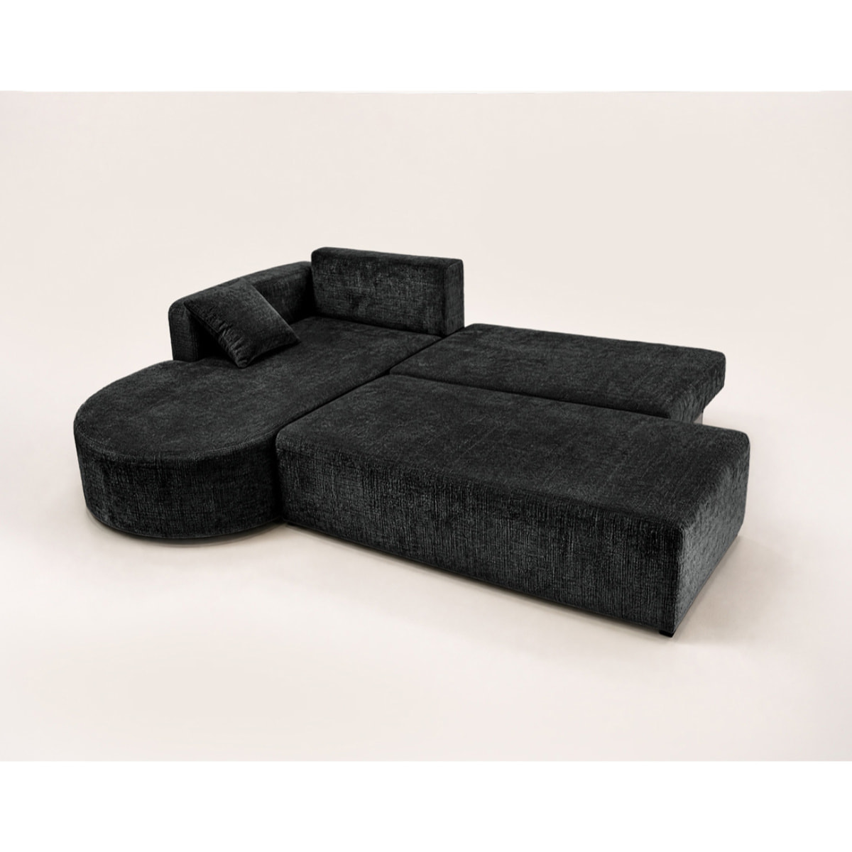 Miro - Canapé d'angle gauche 4 places convertible avec coffre en velours texturé - Gris Anthracite