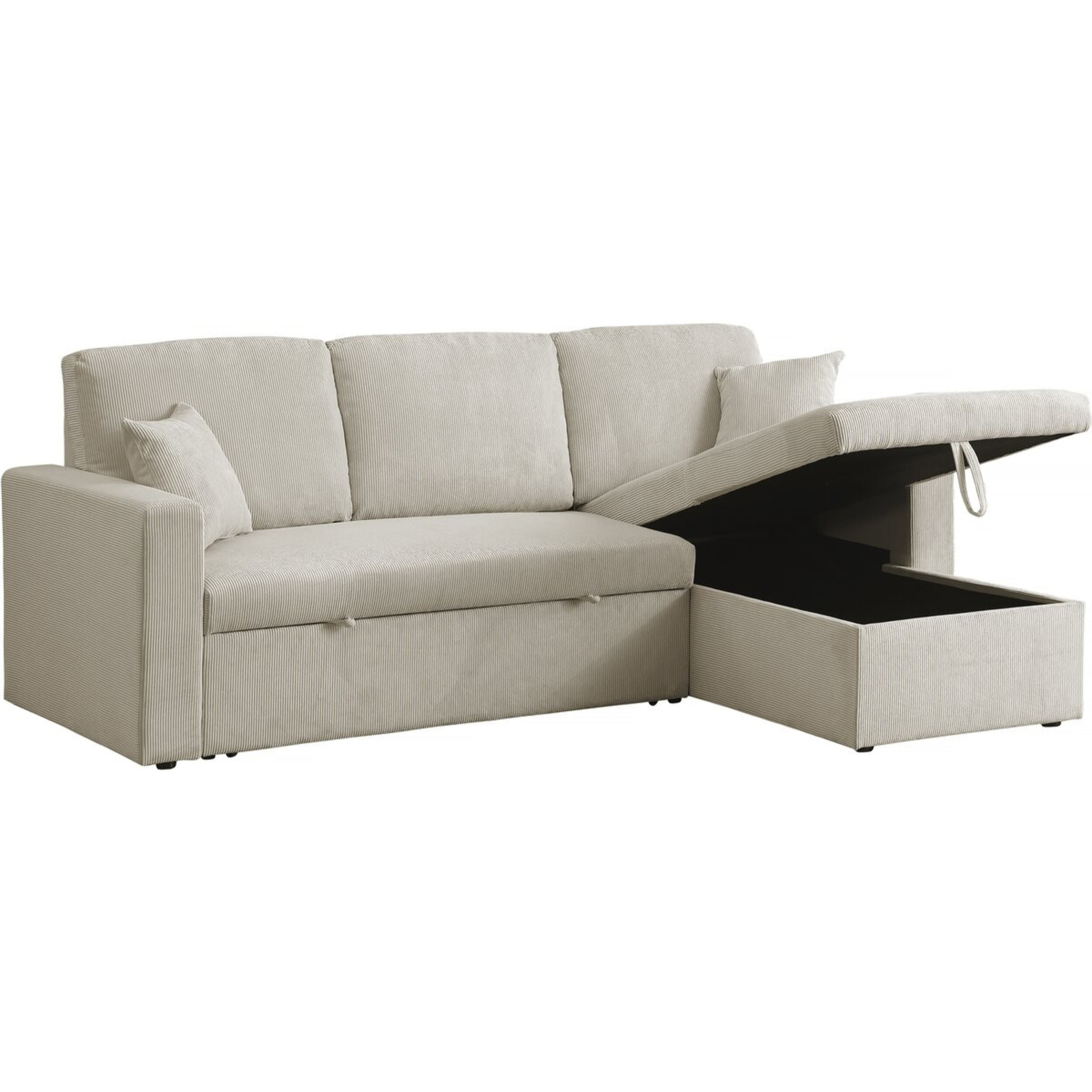 Canapé d'angle convertible en velours côtelé "Alain" - 3 places - Beige