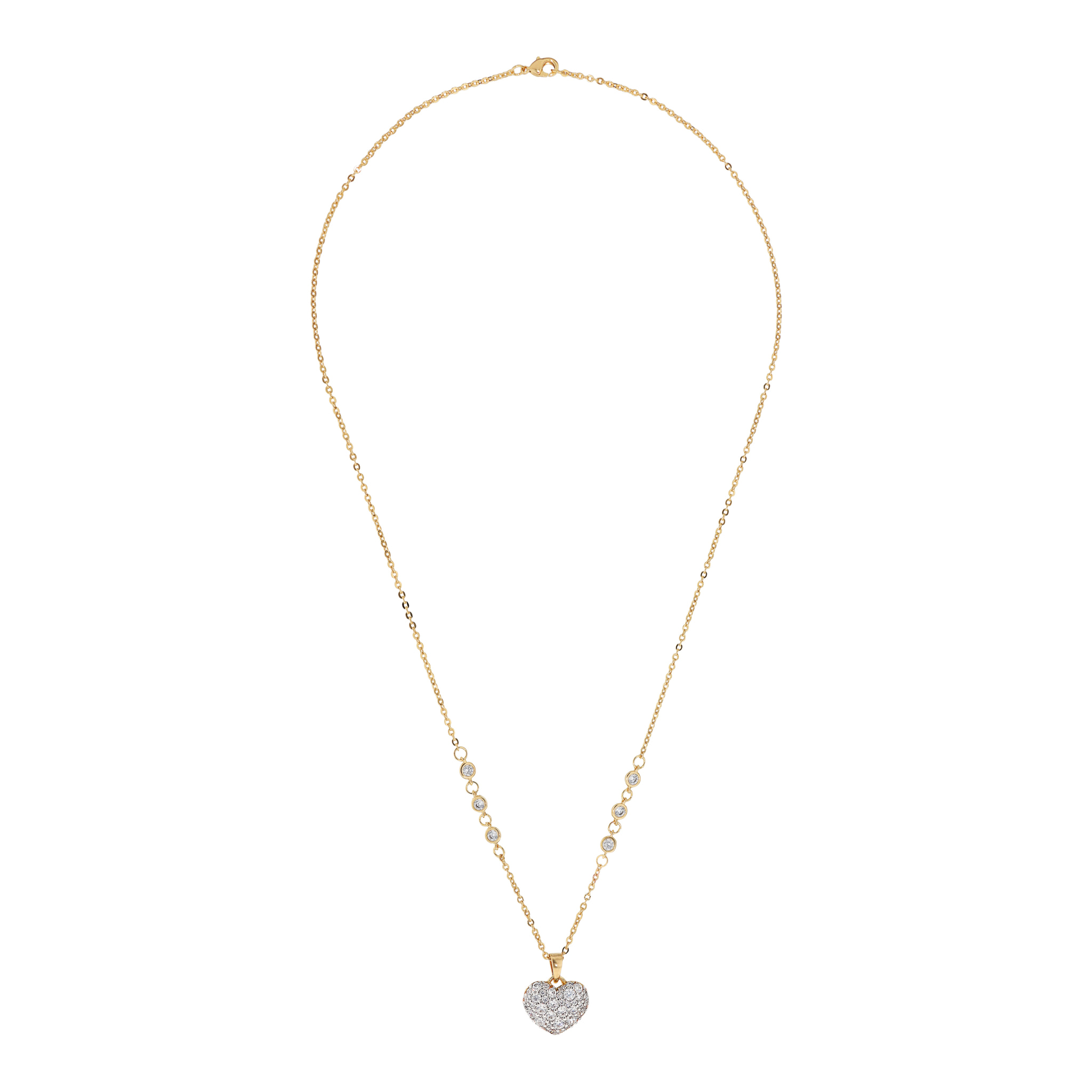 Collana Golden con Cuore in Pavé di Cubic Zirconia