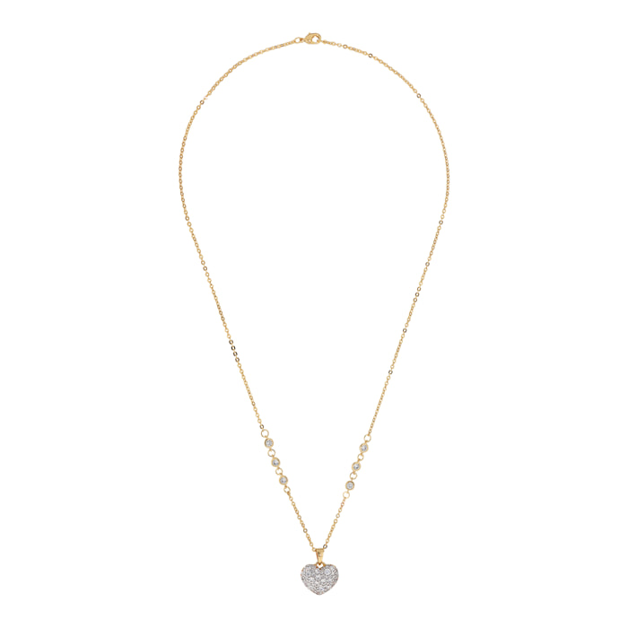 Collana Golden con Cuore in Pavé di Cubic Zirconia