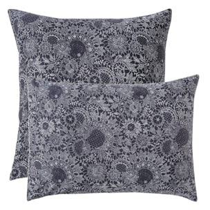 Taie d'oreiller percale de coton imprimé bleu Guipures marine
