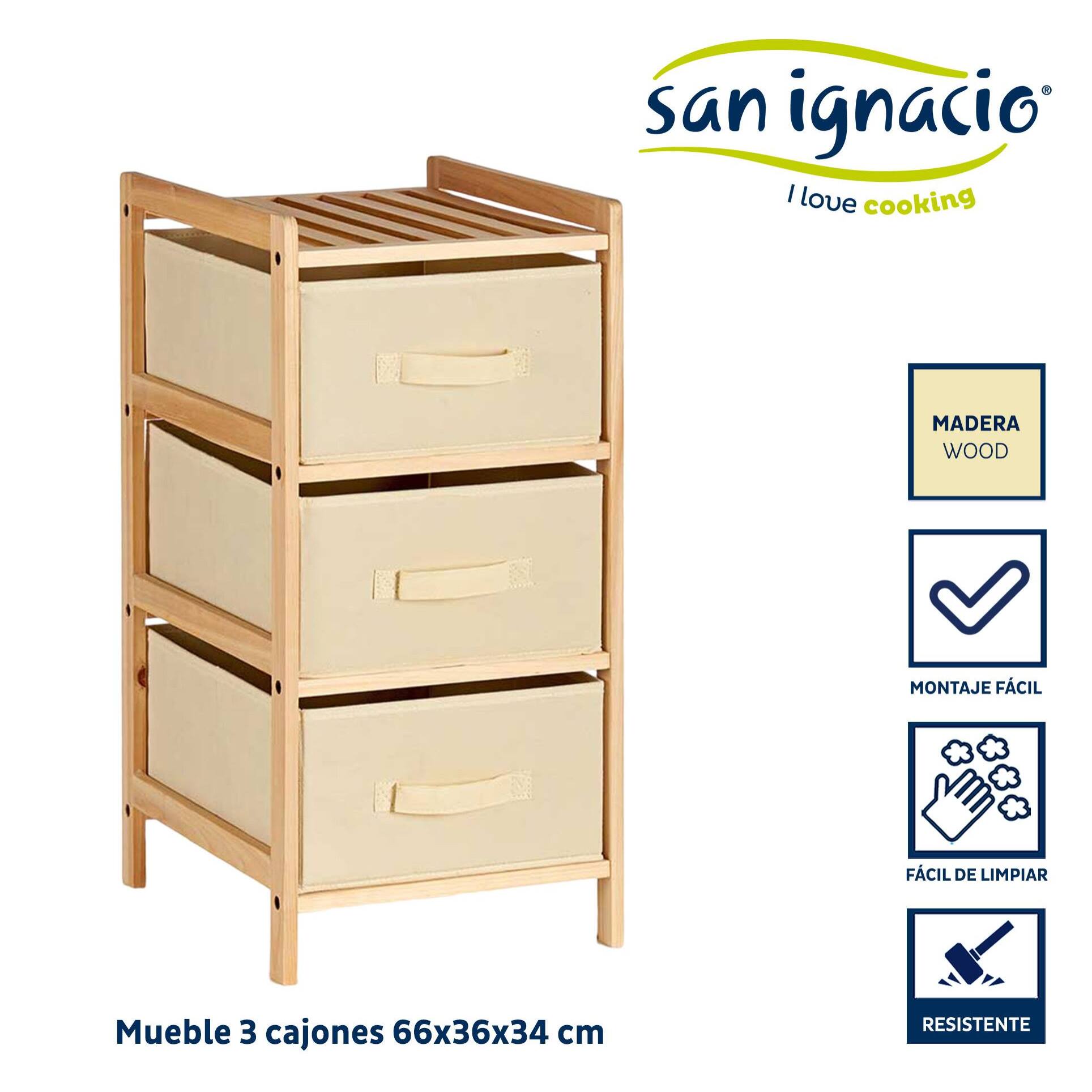 Mueble ancho 3 cajones color crema colección kipit