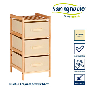 Mueble ancho 3 cajones color crema colección kipit