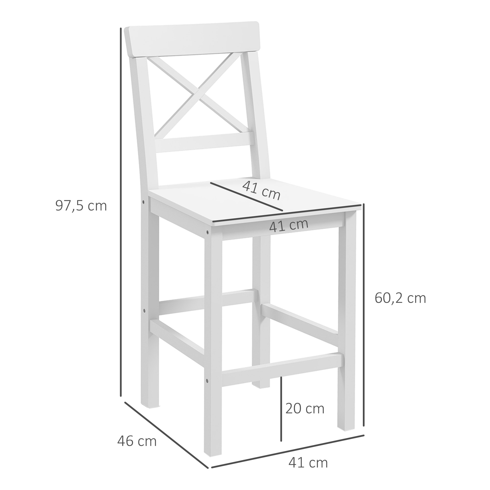 Juego de 2 Taburetes Altos de Cocina, Taburetes de Bar de Madera con Reposapiés y Respaldo Cruzado, Carga 120 kg, para Comedor, Mostrador, Blanco