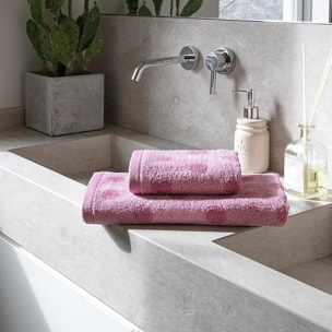INTRECCI HOME Set Bagno Asciugamani Viso+Ospite, in Puro Cotone 450, Morbidezza Extra, Lavorazione Jacquard, Design a Pois, Elegante e Confortevole