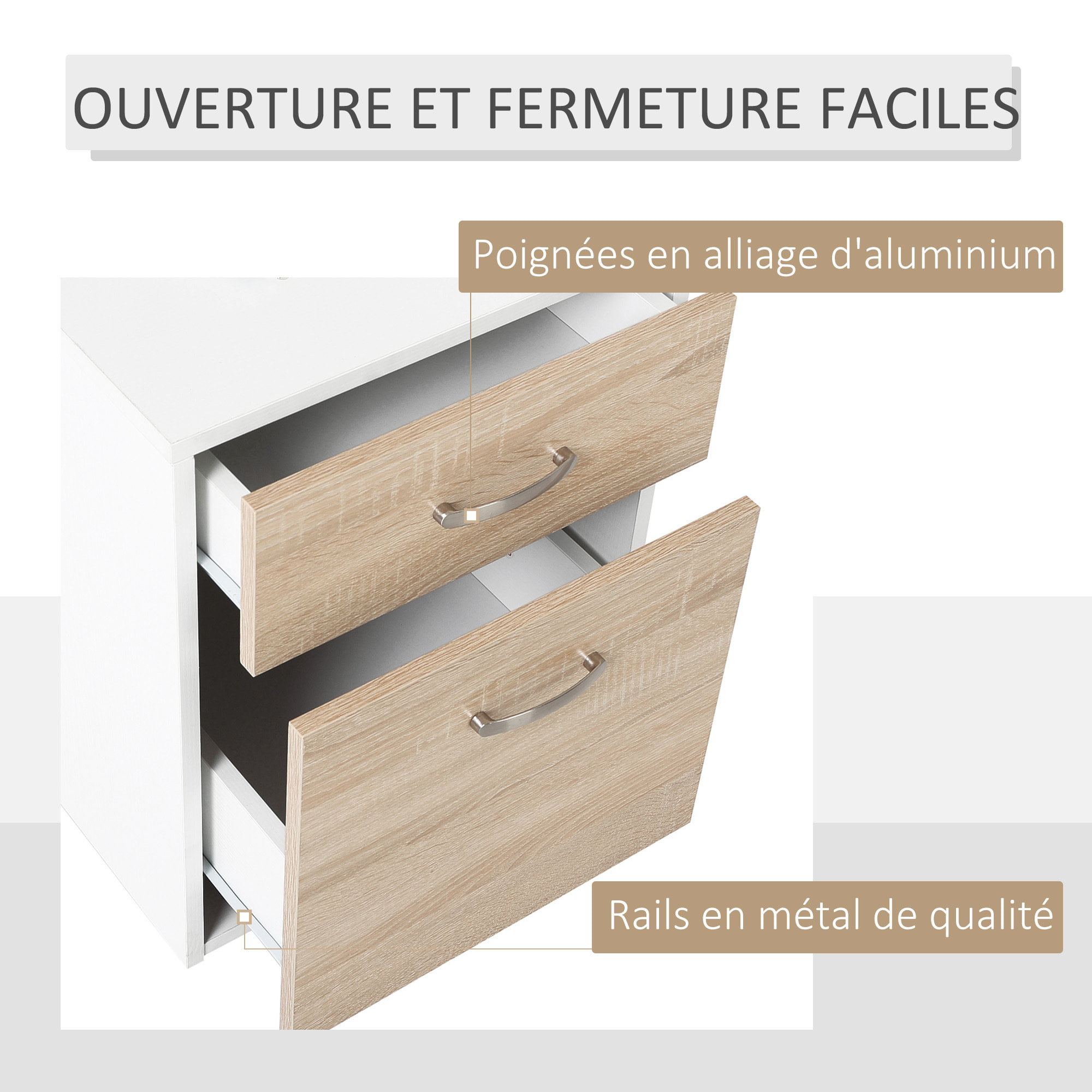 HOMCOM Bureau Informatique multimédia Design Multi-rangements 137 L x 55 l x 92 H cm chêne Blanc