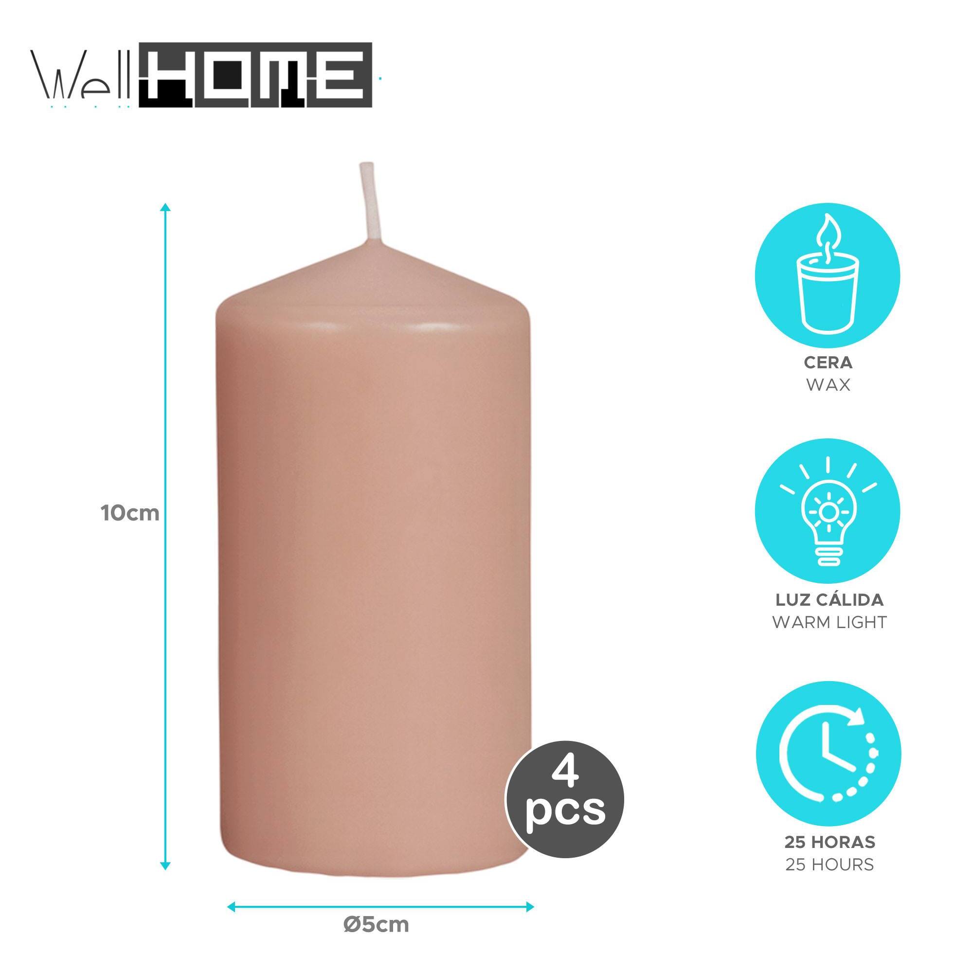 Set de 4 velas de cera en color caramelo ø5x10cm y 25h de combustión