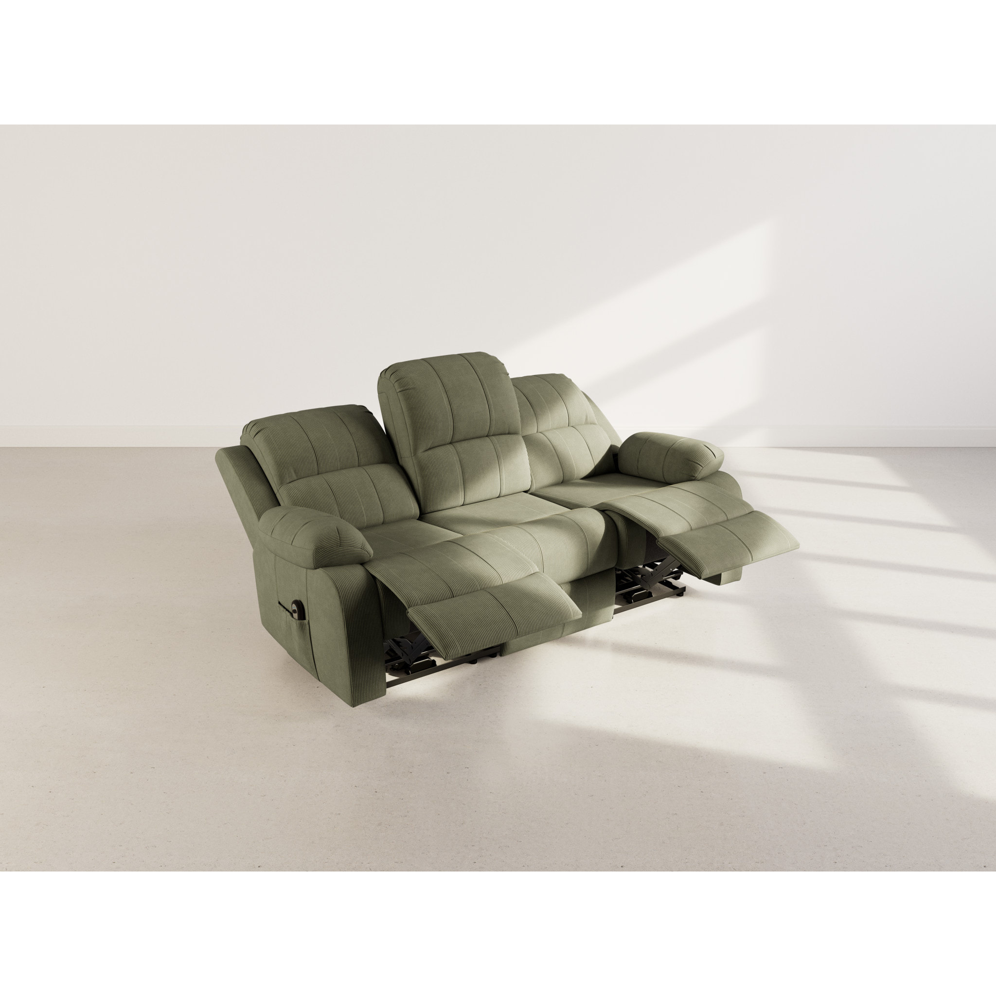 Armand - Canapé 3 places relax électrique en velours côtelé - Vert