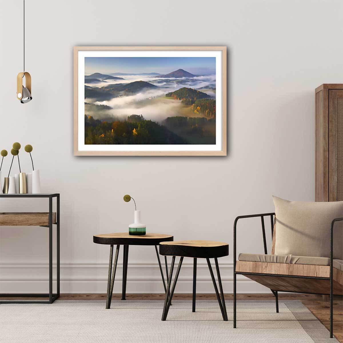 Affiche Colline et féerie d' Automne Affiche + cadre en bois - Chêne