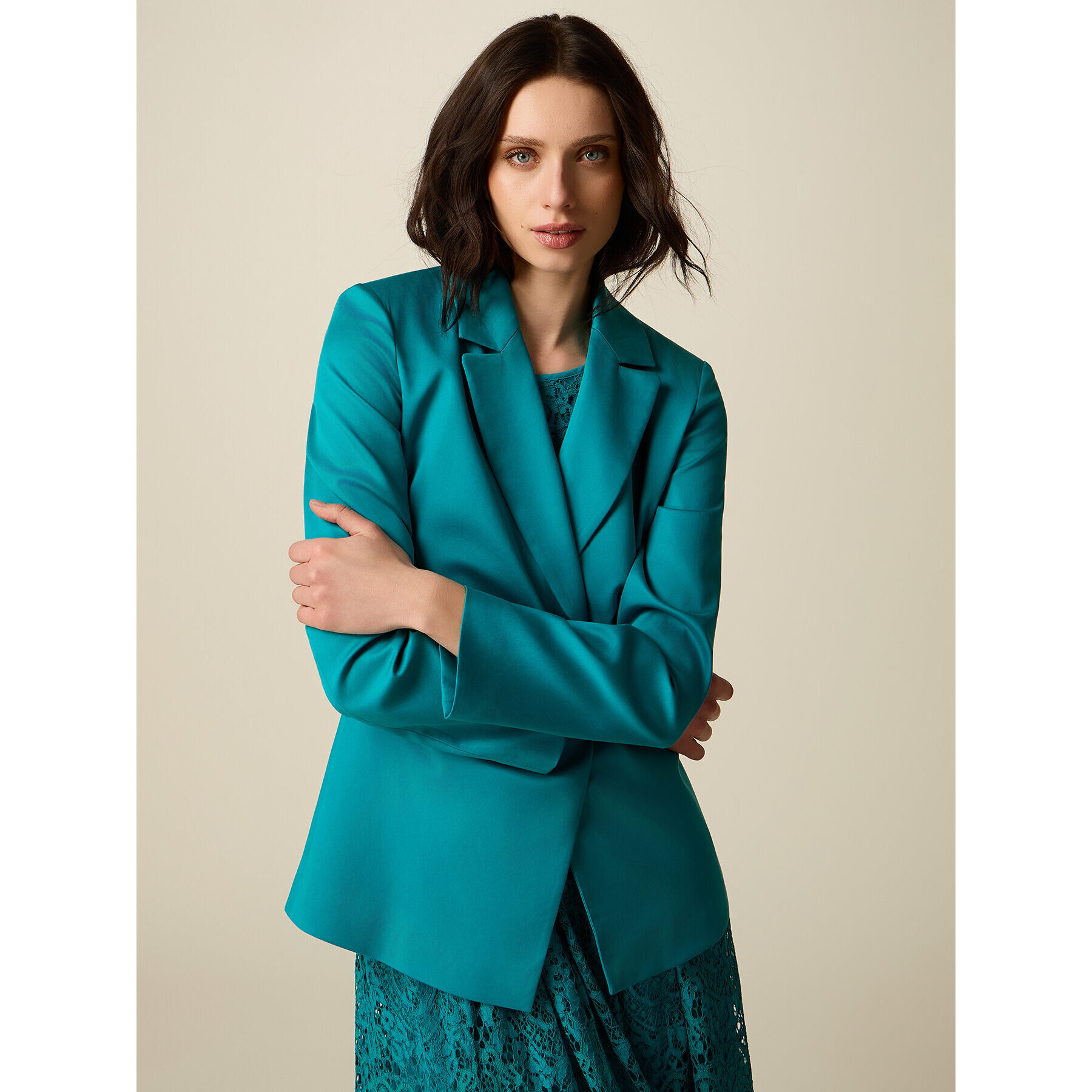 Oltre - Blazer de lyocell con broche joya - Petrol Blue