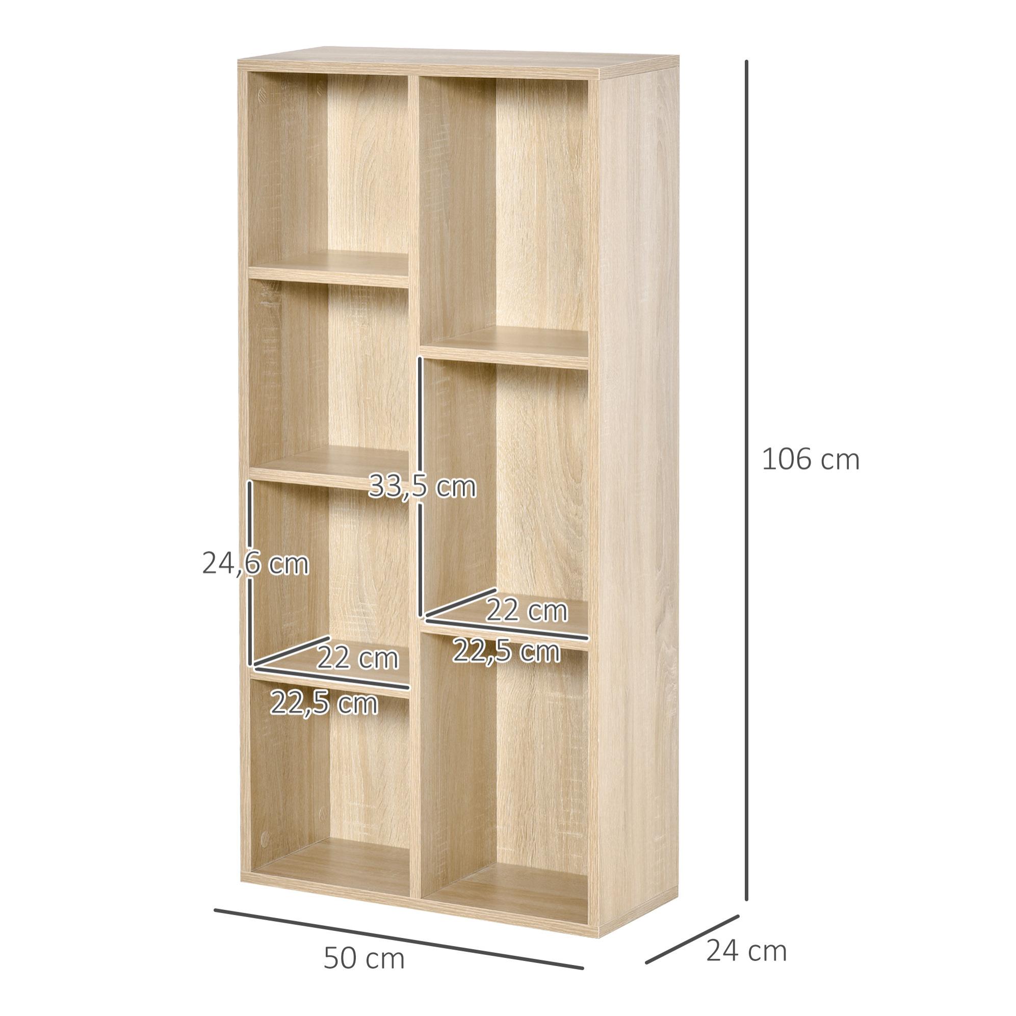 Estantería para Libros Librería de Madera con 7 Compartimentos de Almacenaje Plantas Archivos para Sala de Estar Dormitorio Oficina 50x24x106 cm Roble