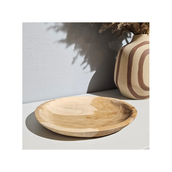 Bol Plat décoratif D. 27 cm teck naturel artisanale - BIBOU