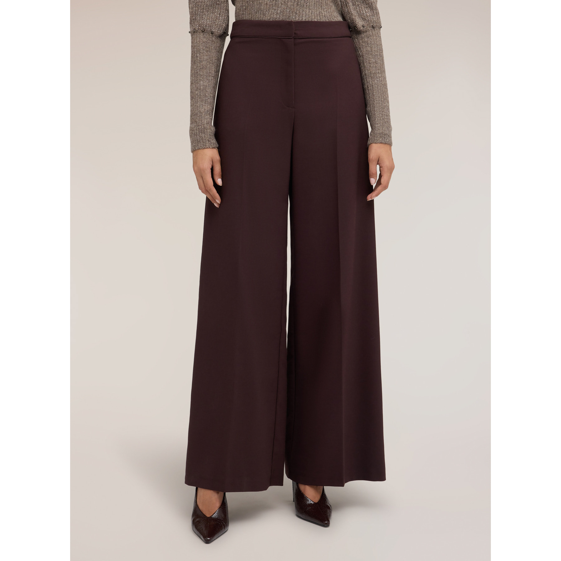 Motivi - Pantaloni palazzo in cady con inserti satin - Marrone